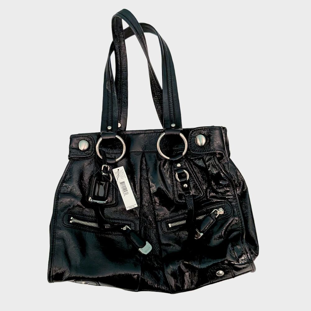 DKNY Black Patent Leather Tote Shoulder Bag Purse Handbag Designer Y2K NWT